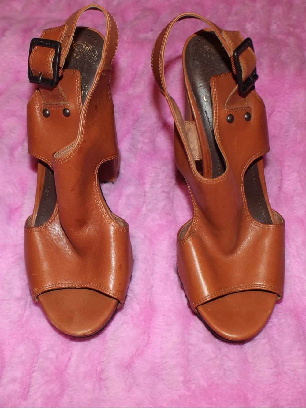 Vince Camuto Tan Leather Open-Toe Slingback Heels